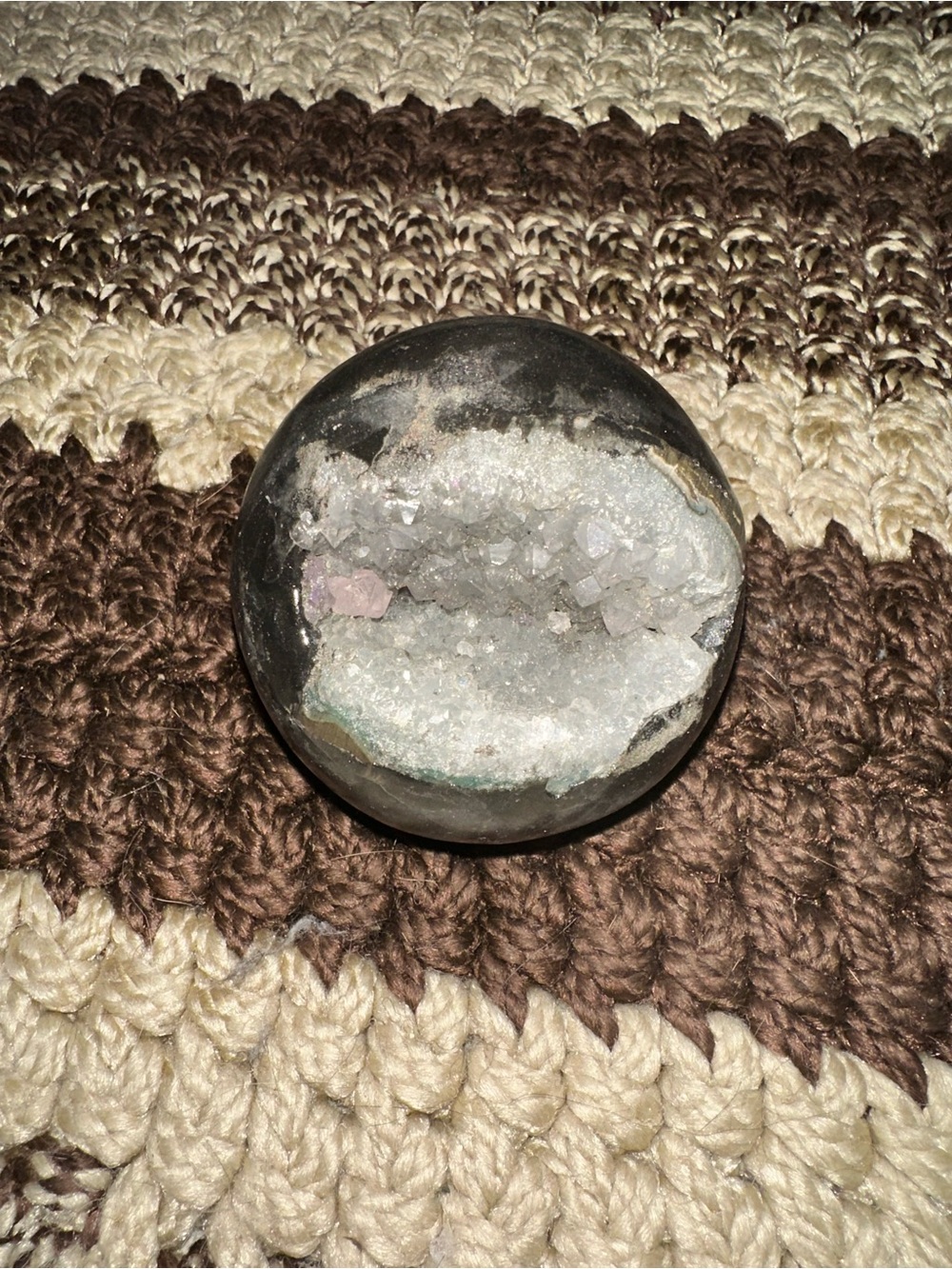 Natural Geode Crystal Sphere in White and Gray